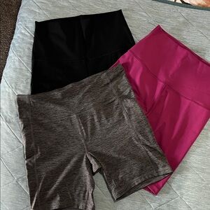 3 pair bundle of women’s work out shorts — Black, Charcoal, Magenta